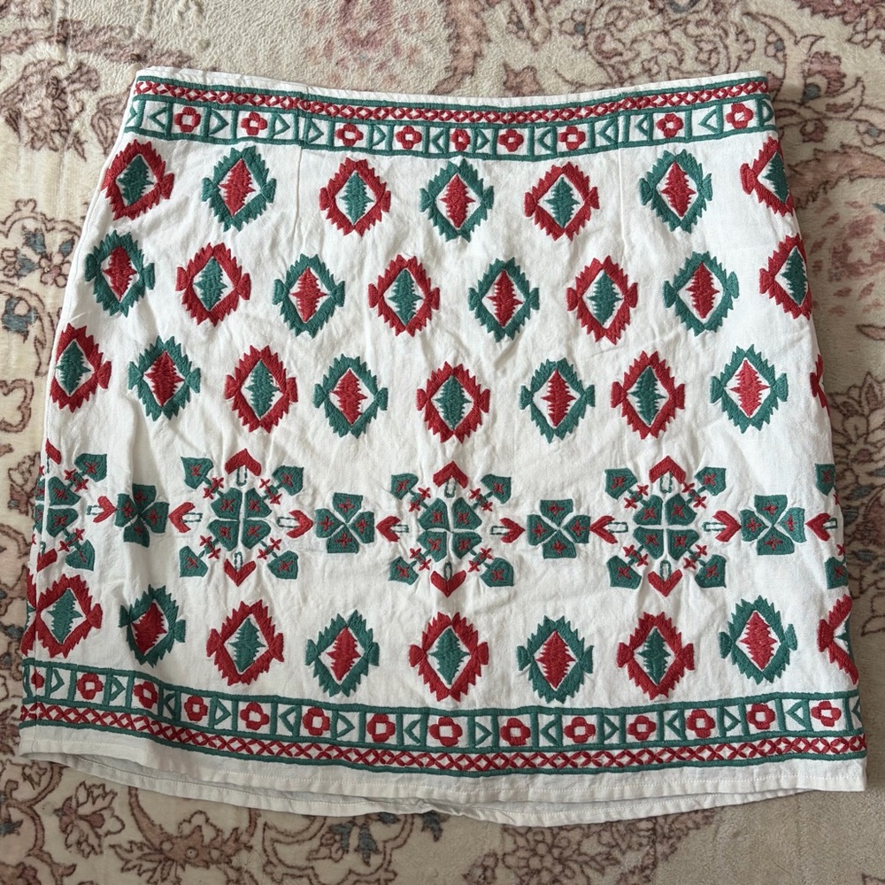 Sundance Embroidered Linen Blend Mini Skirt 10
